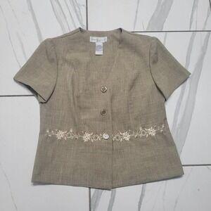 Vintage classic 90s blazer brown cream embroidered button-up spring preppy 10